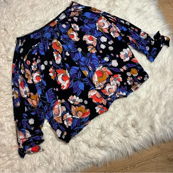 Free People Black Floral Blouse with Purple, Red & Orange Accents - Picture 9 of 13